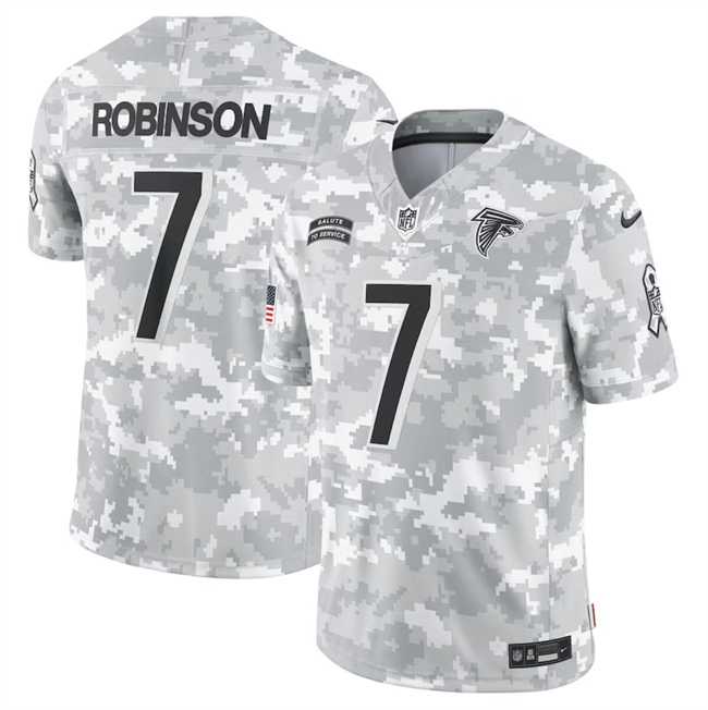 Mens Atlanta Falcons #7 Bijan Robinson 2024 Arctic Camo Salute To Service Limited Stitched Jersey Dyin